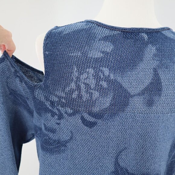 INC Womens Open Knit Cold Shoulder Blue Boho Top Size Large - Picture 10 of 16